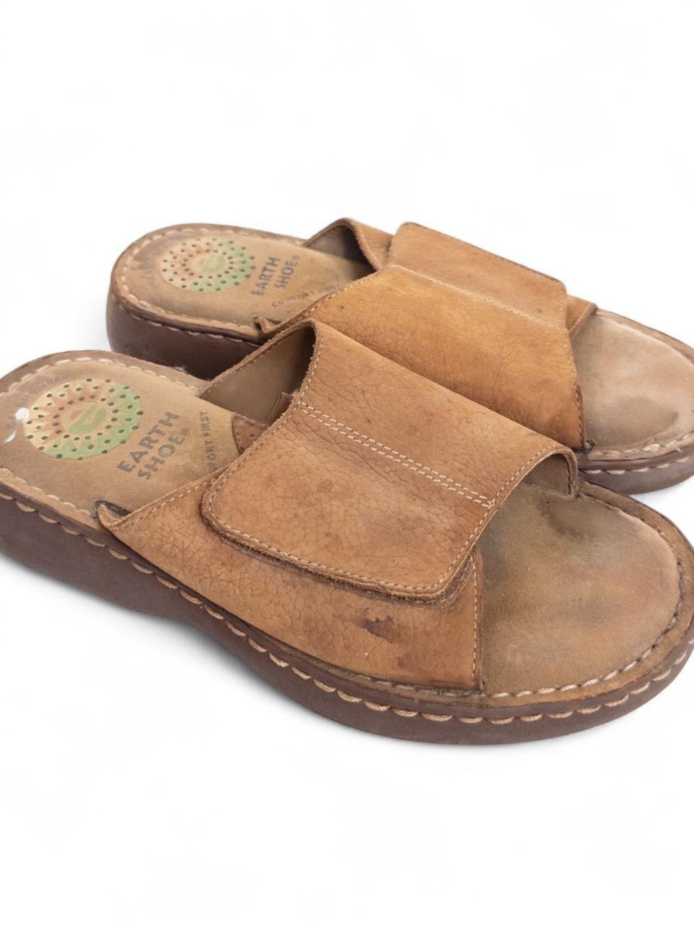 Earth Shoe Brown Leather Slide Sandals – Size 7.5 👣🌿